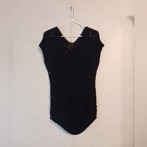 Cotton blend Italian beach cover swimsuit cover black mesh top poncho black top